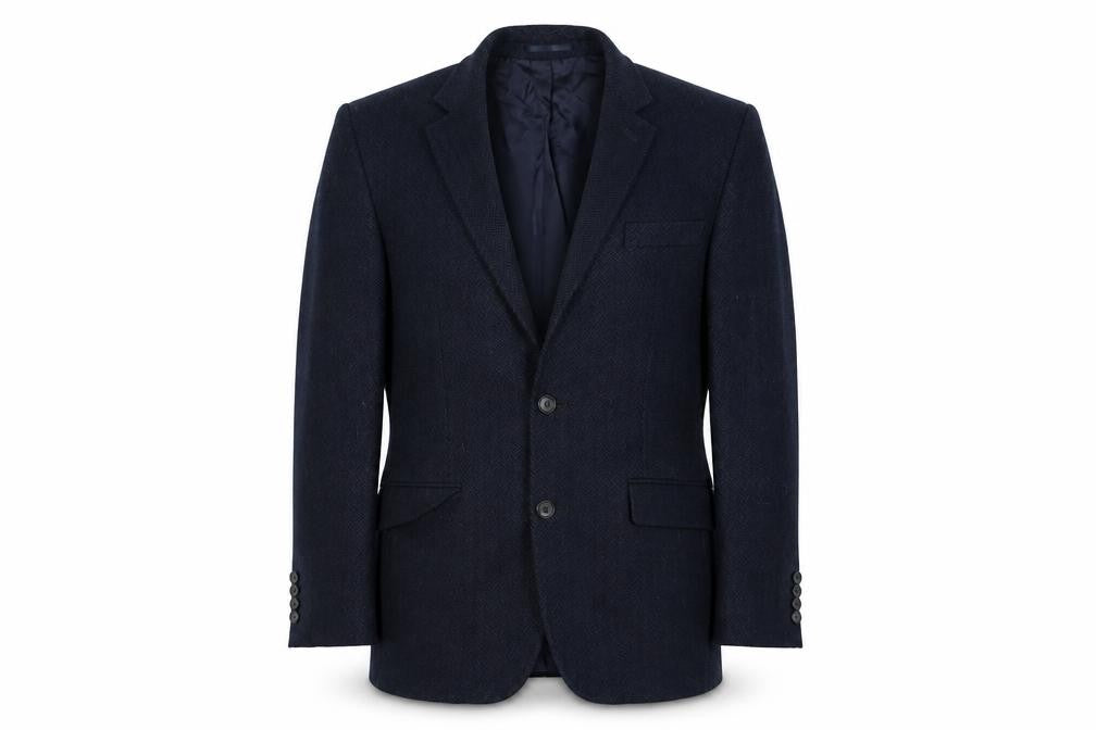 Front view of Odermark Men's Blue Wool Tweed Blazer 38R