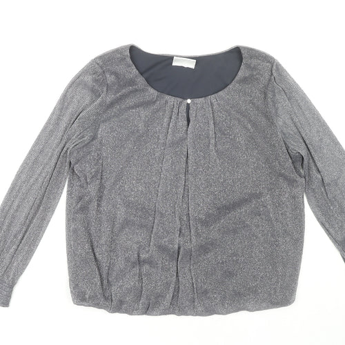 Wallis Women Silver Long Sleeve Top, Size L, Metallic Sheen