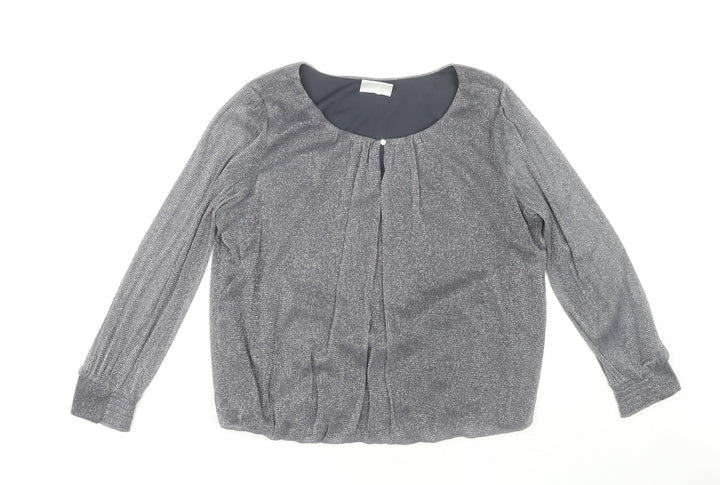 Wallis Women Silver Long Sleeve Top, Size L, Metallic Sheen
