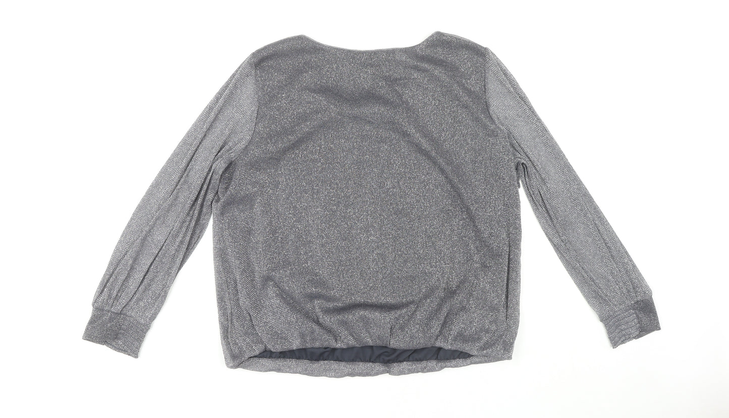 Wallis Women Silver Long Sleeve Top, Size L, Metallic Sheen