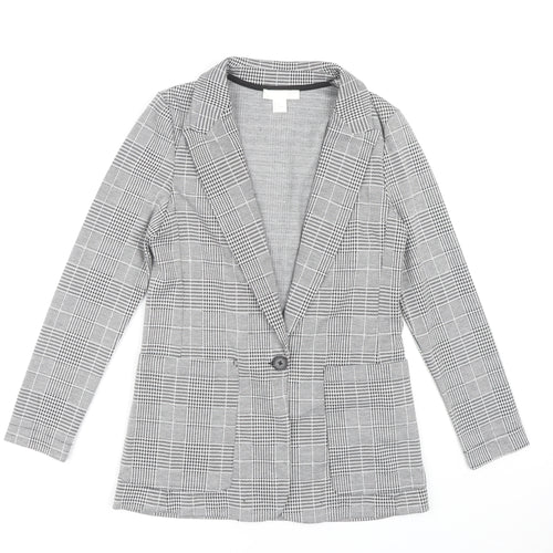 H&M Women's Black Check Blazer - Size 8