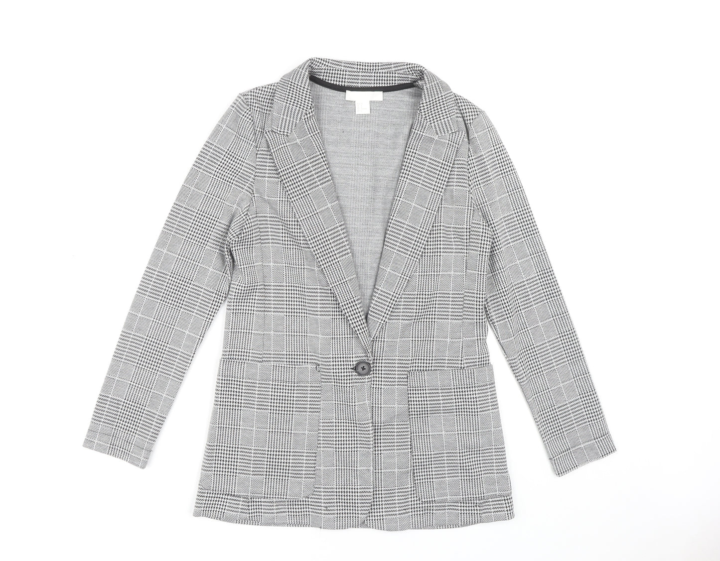 H&M Women's Black Check Blazer - Size 8