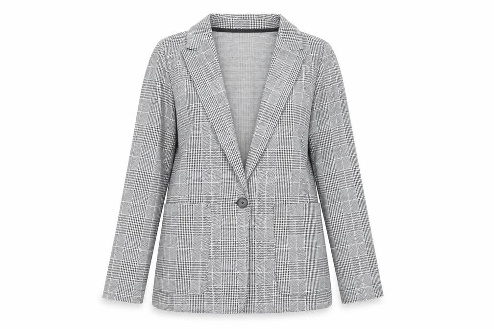 Front view of H&M Women's Black Check Blazer -, size 8