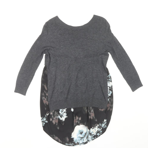 River Island Women's Grey Floral Top UK 6, Long Sleeve