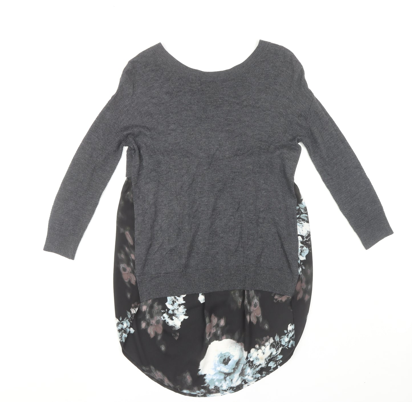 River Island Women's Grey Floral Top UK 6, Long Sleeve