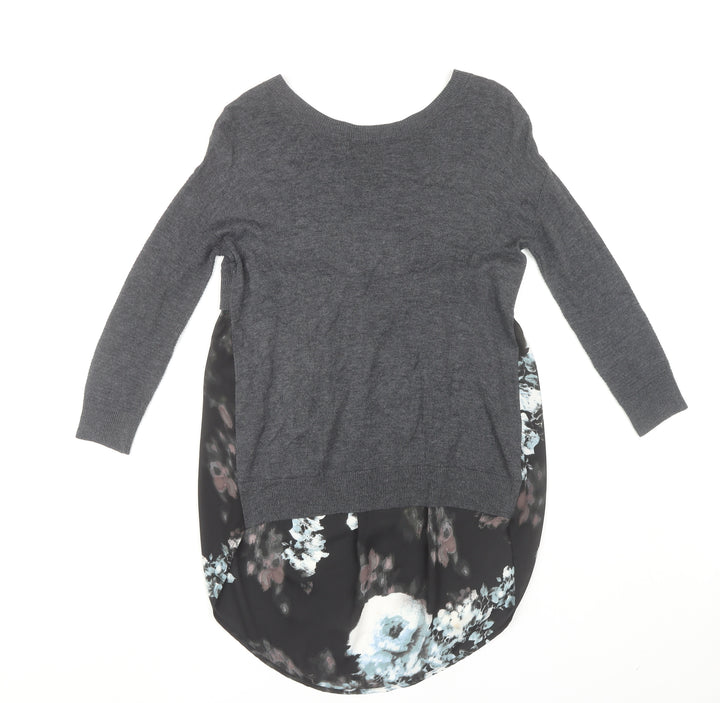 River Island Women's Grey Floral Top UK 6, Long Sleeve