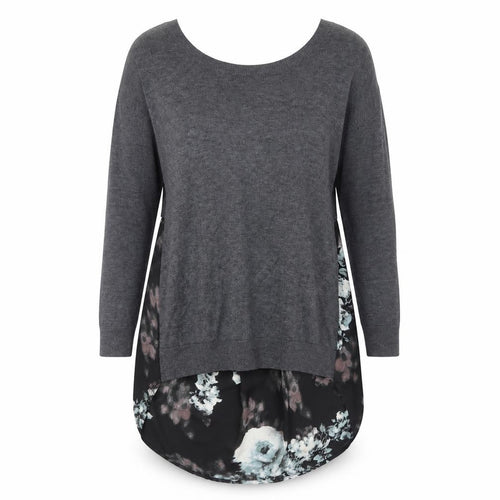 River Island Women's Grey Floral Top UK 6, Long Sleeve