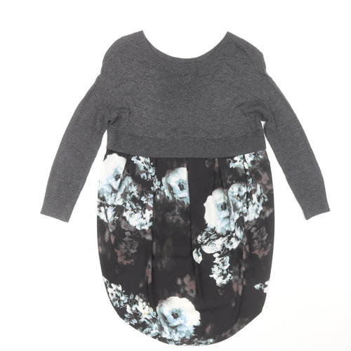 River Island Women's Grey Floral Top UK 6, Long Sleeve