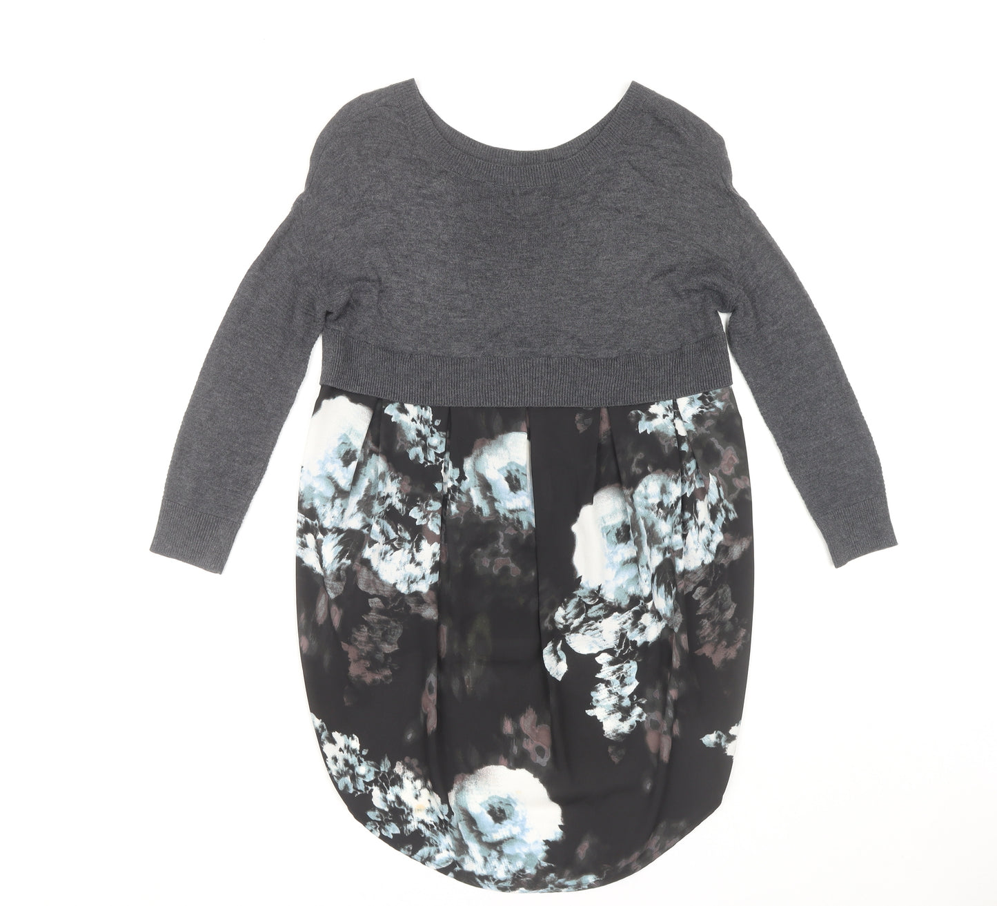 River Island Women's Grey Floral Top UK 6, Long Sleeve