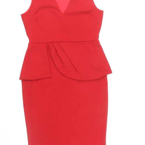 Boohoo Women's Red Pencil Dress Size 12 Peplum Style