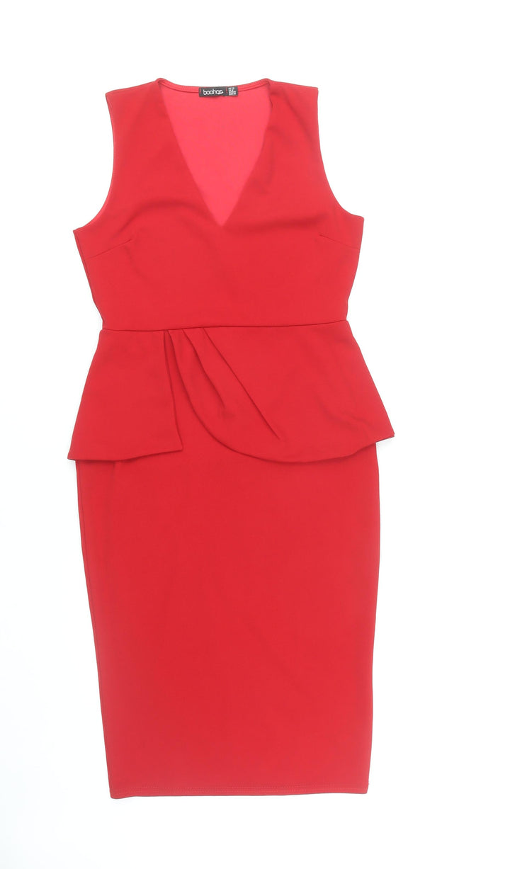 Boohoo Women's Red Pencil Dress Size 12 Peplum Style