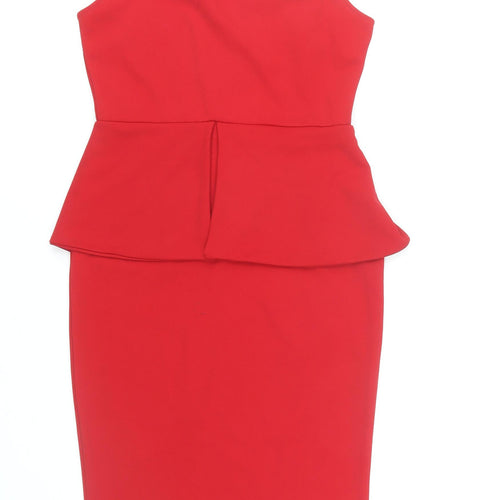 Boohoo Women's Red Pencil Dress Size 12 Peplum Style