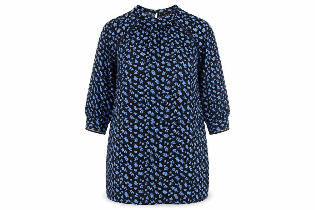 Front view of Next Women's Black Blue Floral Shift Dress, size 20