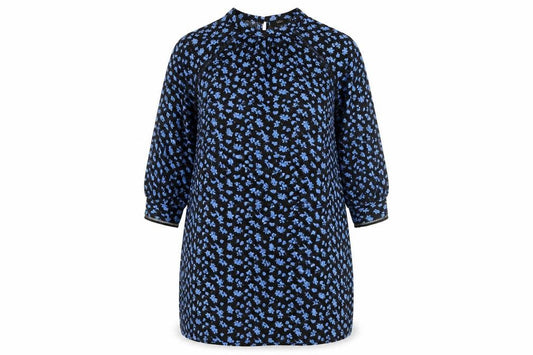 Front view of Next Women's Black Blue Floral Shift Dress, size 20