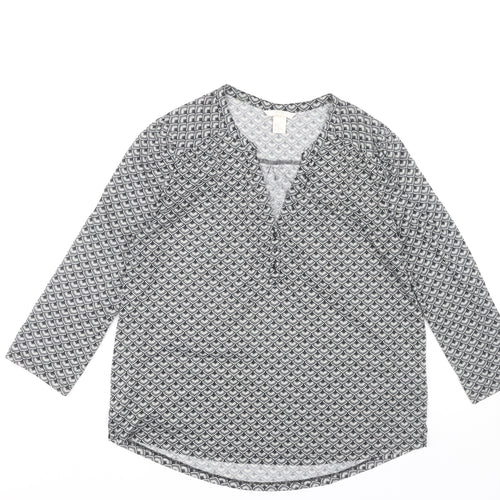 H&M Women's Black Geometric Blouse, Size 12