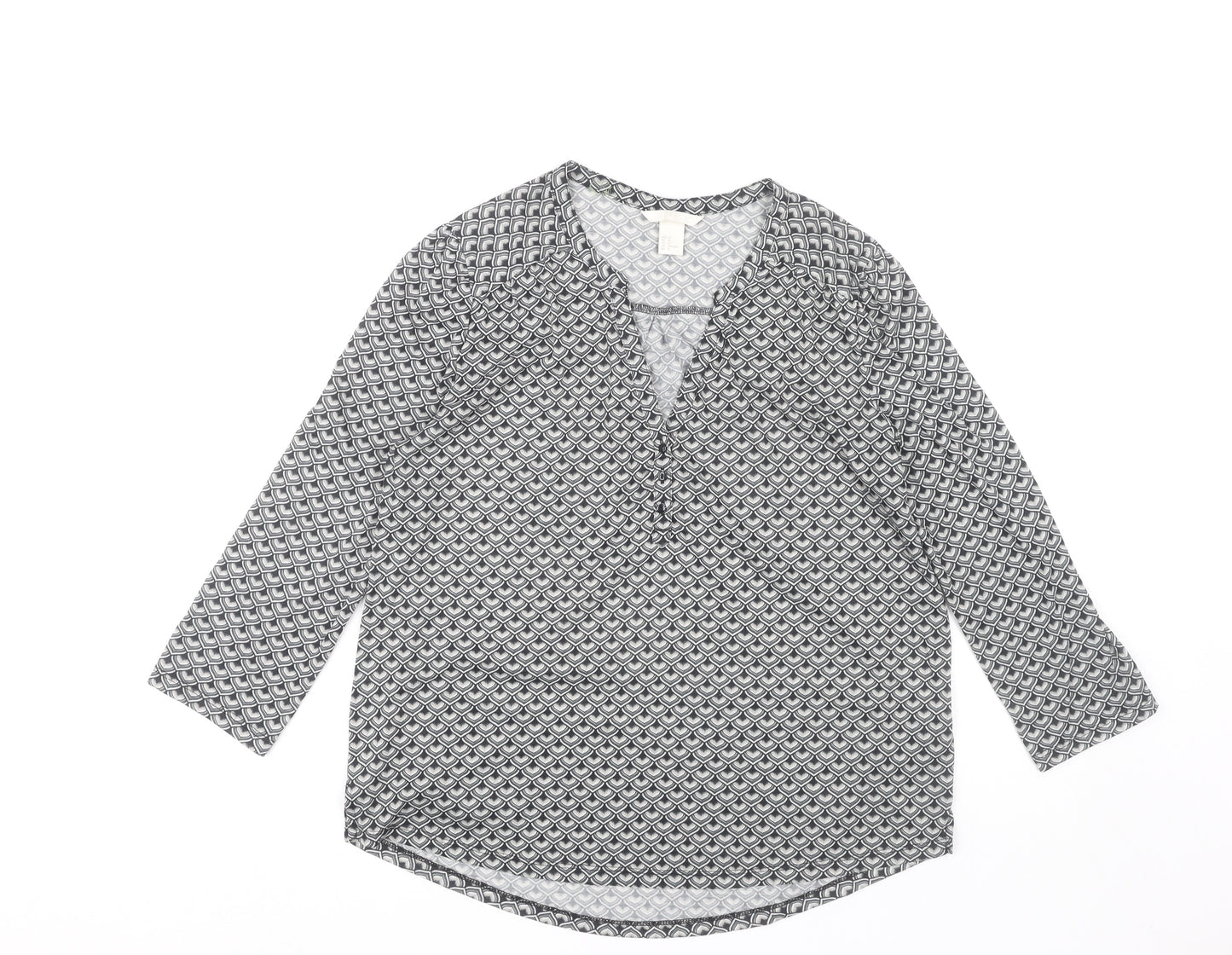 H&M Women's Black Geometric Blouse, Size 12
