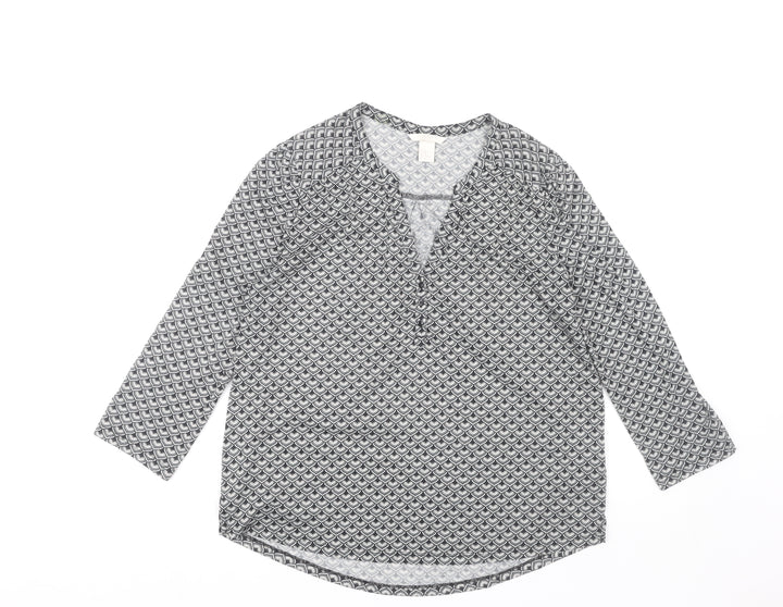 H&M Women's Black Geometric Blouse, Size 12
