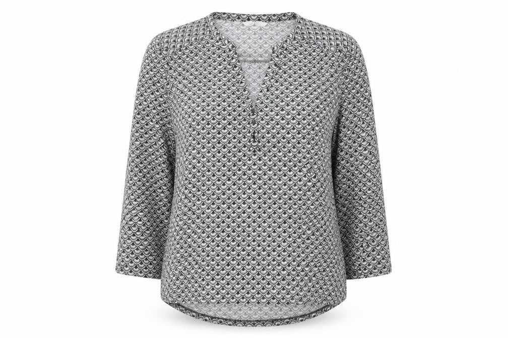 Front view of H&M Women's Black Geometric Blouse, size 12