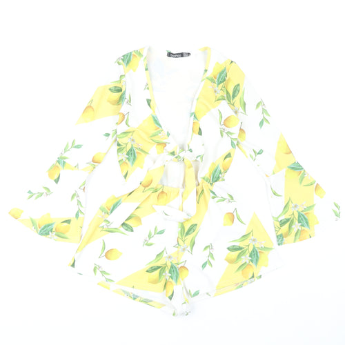 Boohoo Women's Yellow Floral Playsuit S
