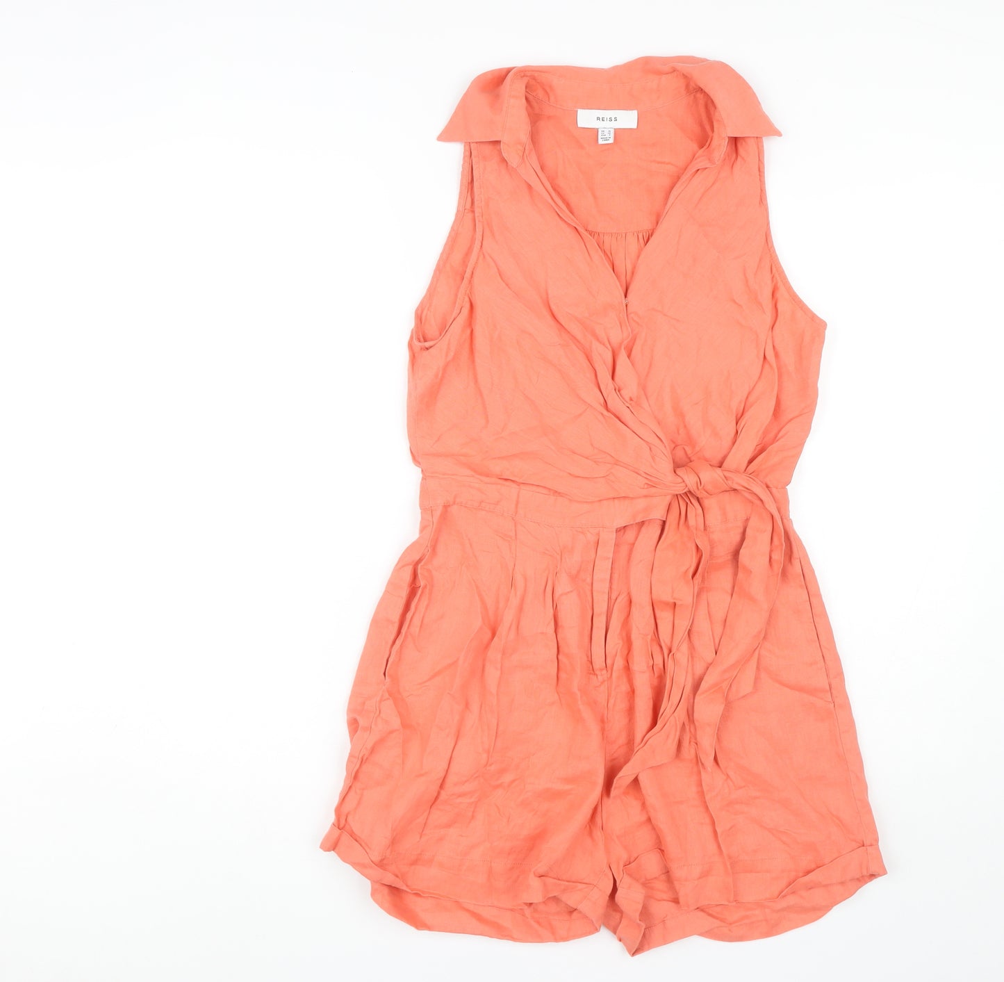 Reiss Women's Orange Linen Collared Playsuit Size 10