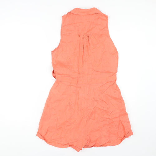 Reiss Women's Orange Linen Collared Playsuit Size 10