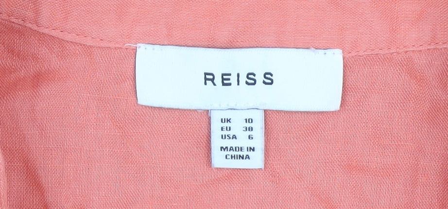 Reiss Women's Orange Linen Collared Playsuit Size 10