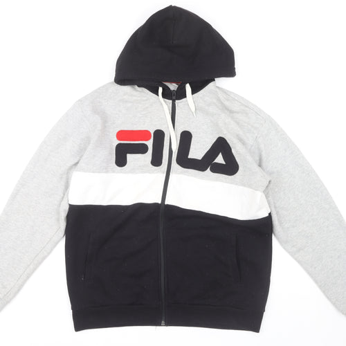 Fila Men's Medium Full Zip Hoodie - Black/Grey/White
