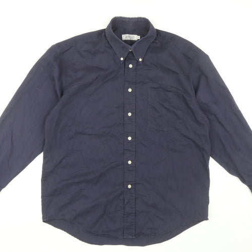 Zantos Men's Navy Cotton Button-Up Shirt - Size L