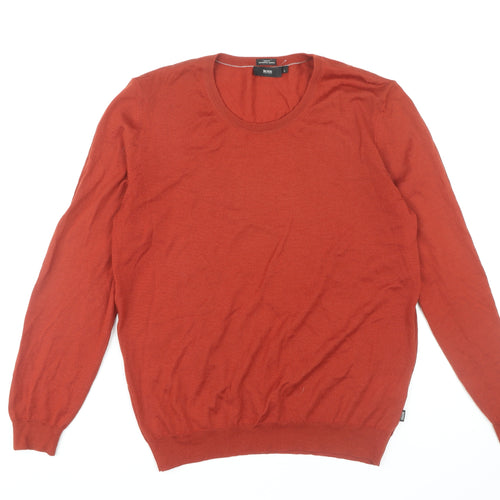 Boss Men's Red Slim Fit Wool Pullover Jumper L