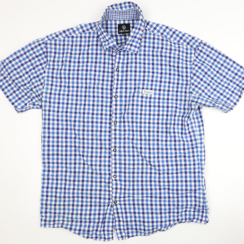 Wika Sen Men's Blue Check Short Sleeve Shirt 2XL