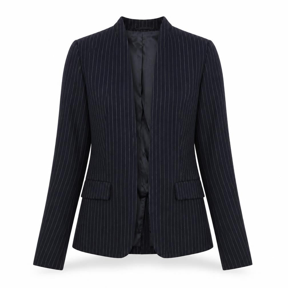 Front view of H&M Women's Black Pinstripe Blazer, size 6