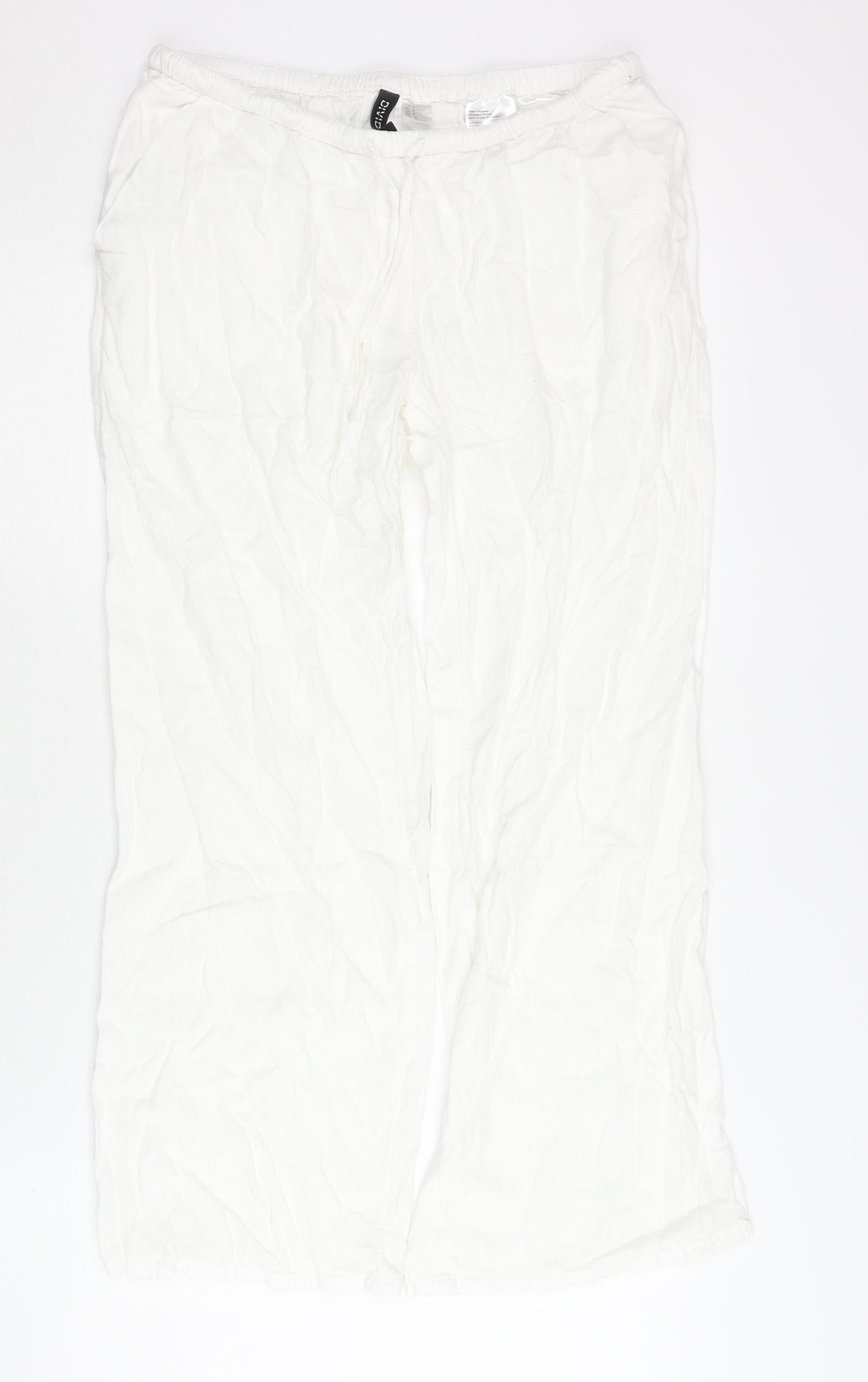 H&M Women's White Trousers Small, Casual Mid-Rise Elastic