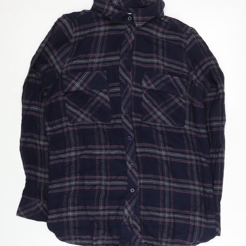 Warehouse Women's Blue Plaid Button-Up Shirt - Size 8