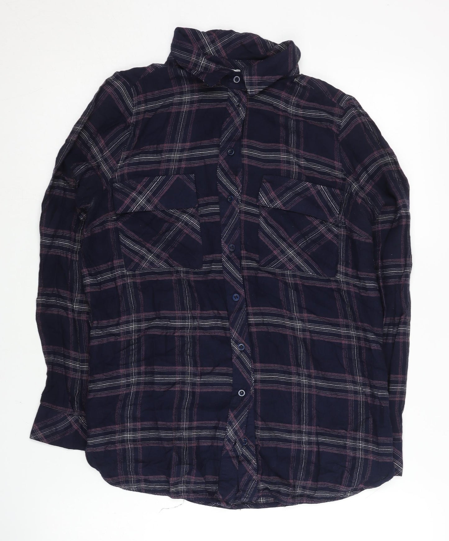 Warehouse Women's Blue Plaid Button-Up Shirt - Size 8
