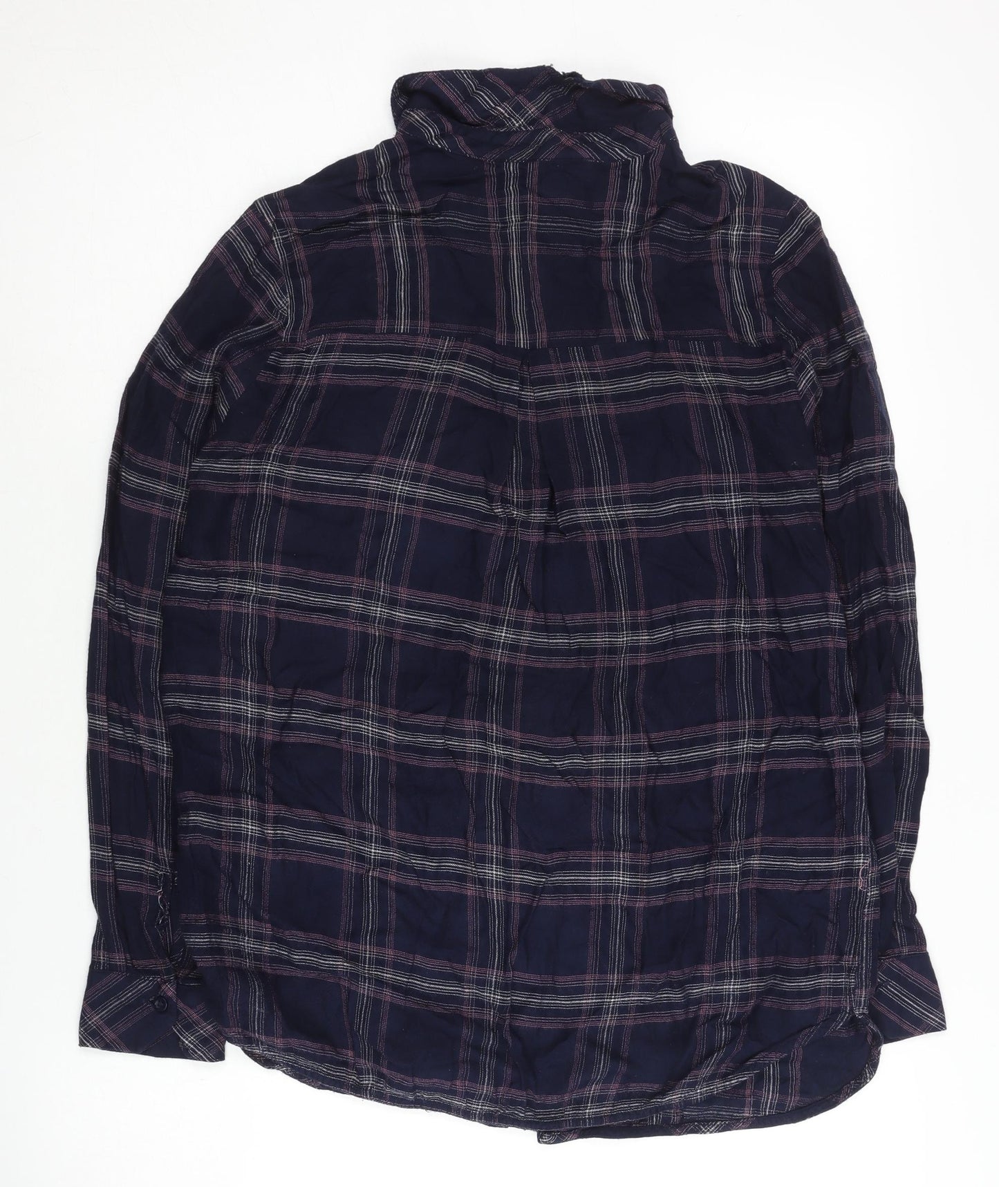 Warehouse Women's Blue Plaid Button-Up Shirt - Size 8