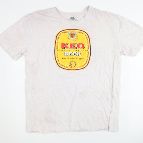 Top-Star Men's White L Graphic Beer T-Shirt