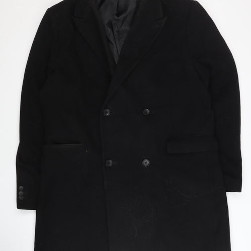 Moss London Men's Black Slim Fit Overcoat, Size 46R