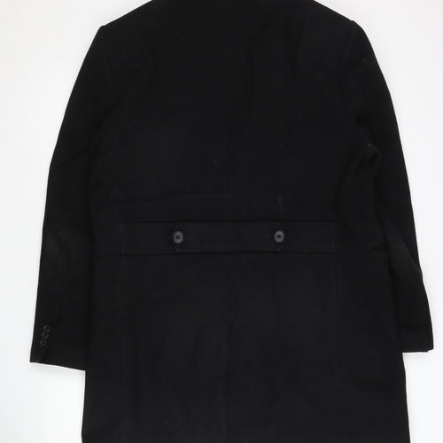 Moss London Men's Black Slim Fit Overcoat, Size 46R