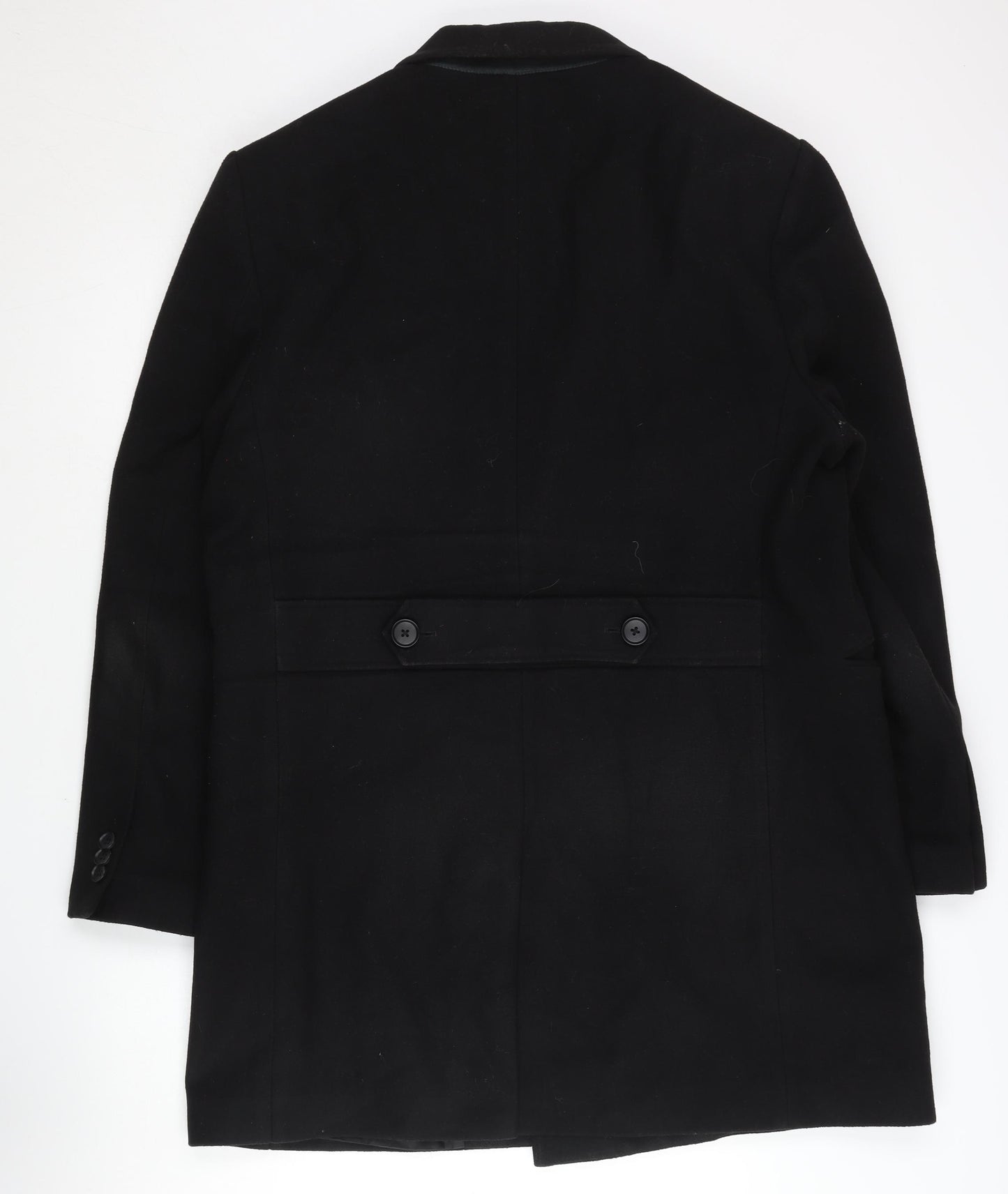 Moss London Men's Black Slim Fit Overcoat, Size 46R