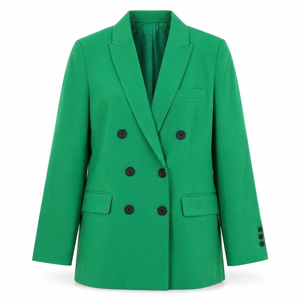 Front view of Stradivarius Women's Green Double-Breasted Blazer, size 8