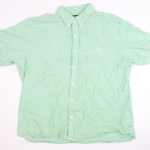 Lands' End Men's Green Striped Casual Shirt - XL