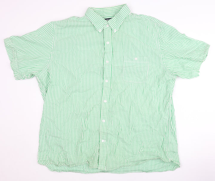 Lands' End Men's Green Striped Casual Shirt - XL