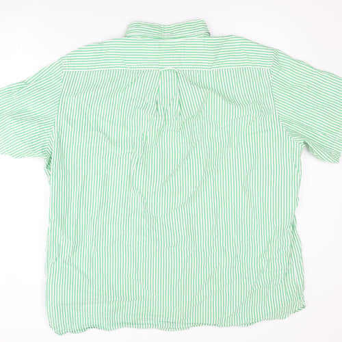 Lands' End Men's Green Striped Casual Shirt - XL