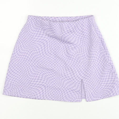 Pull & Bear Women's Purple A-Line Check Skirt - S