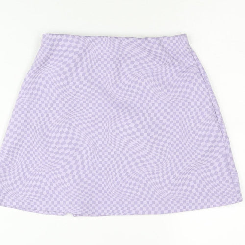 Pull & Bear Women's Purple A-Line Check Skirt - S