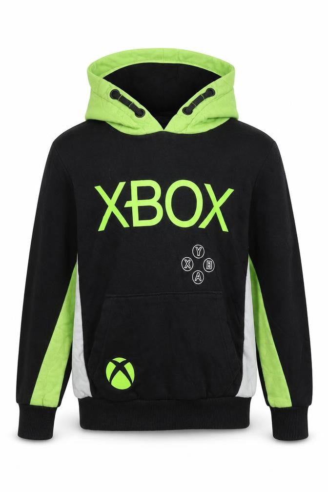 Front view of XBOX boys’ black hoodie, 5-6 years - gaming style
