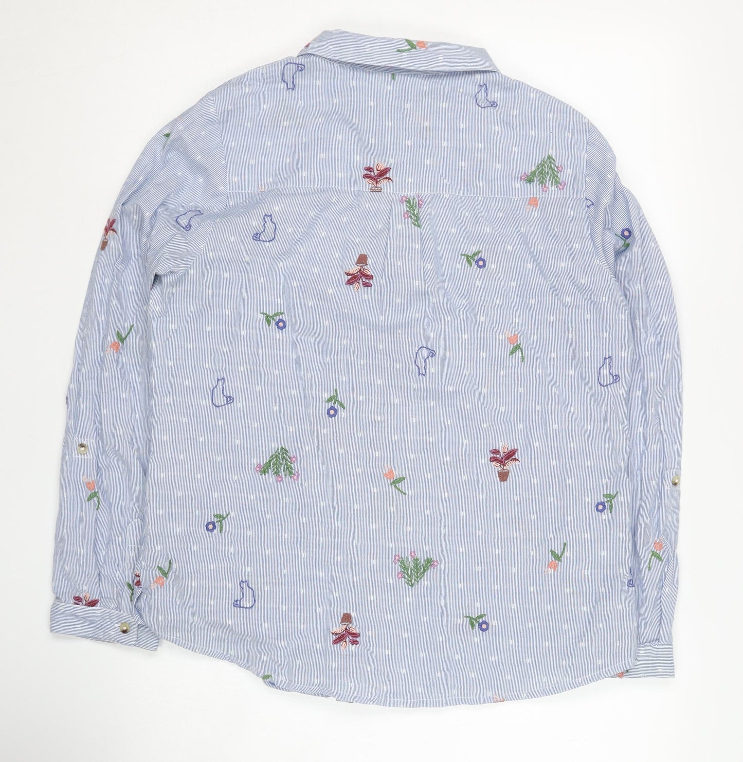 White Stuff Women's Blue Embroidered Button-Up Shirt Size 12