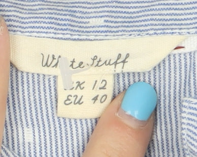 White Stuff Women's Blue Embroidered Button-Up Shirt Size 12