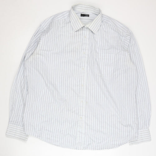 Thomas Nash Men's White Striped Long Sleeve Shirt Size 17.5
