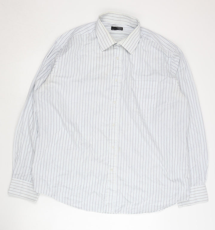 Thomas Nash Men's White Striped Long Sleeve Shirt Size 17.5